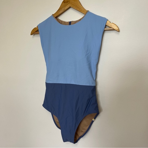 Summersalt The Surf Two-Tone Blue High Neck One Piece Back Zipper Closure 4 - Picture 2 of 4